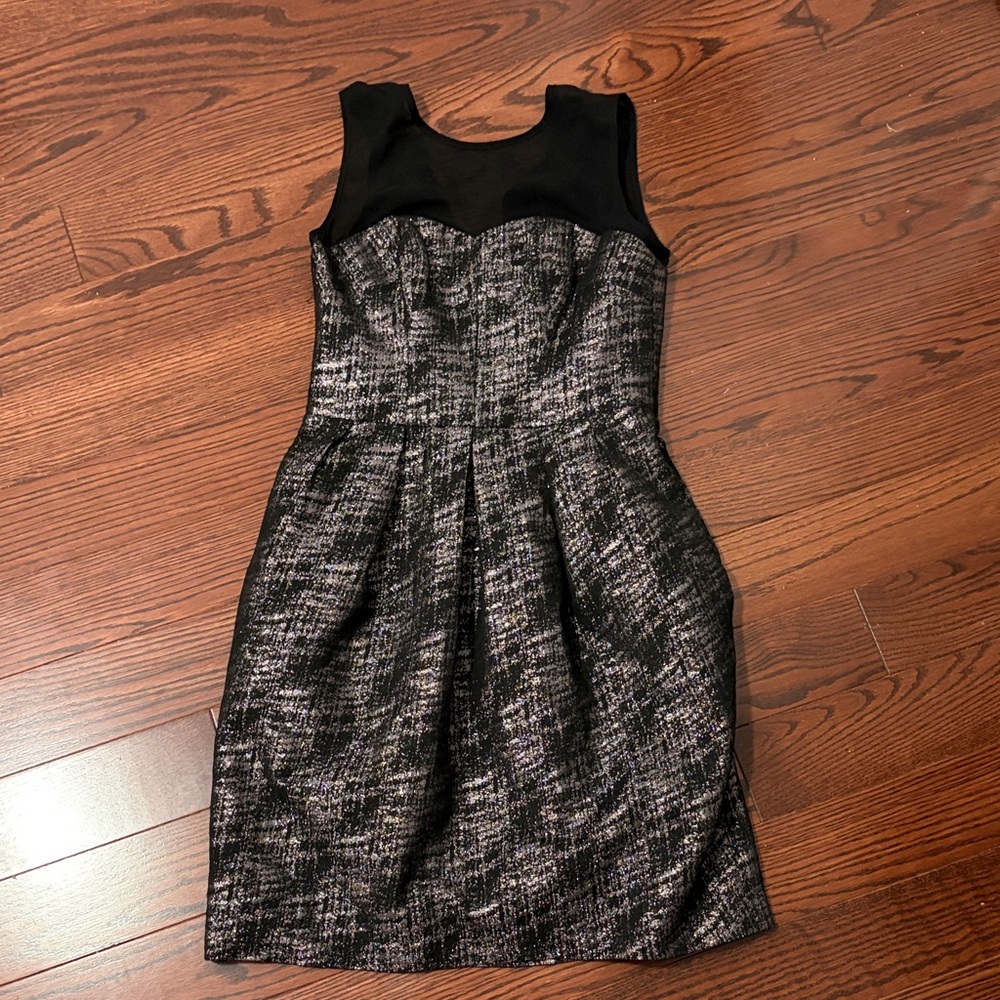 Club Monaco Black and Silver Textured Midi Dress
